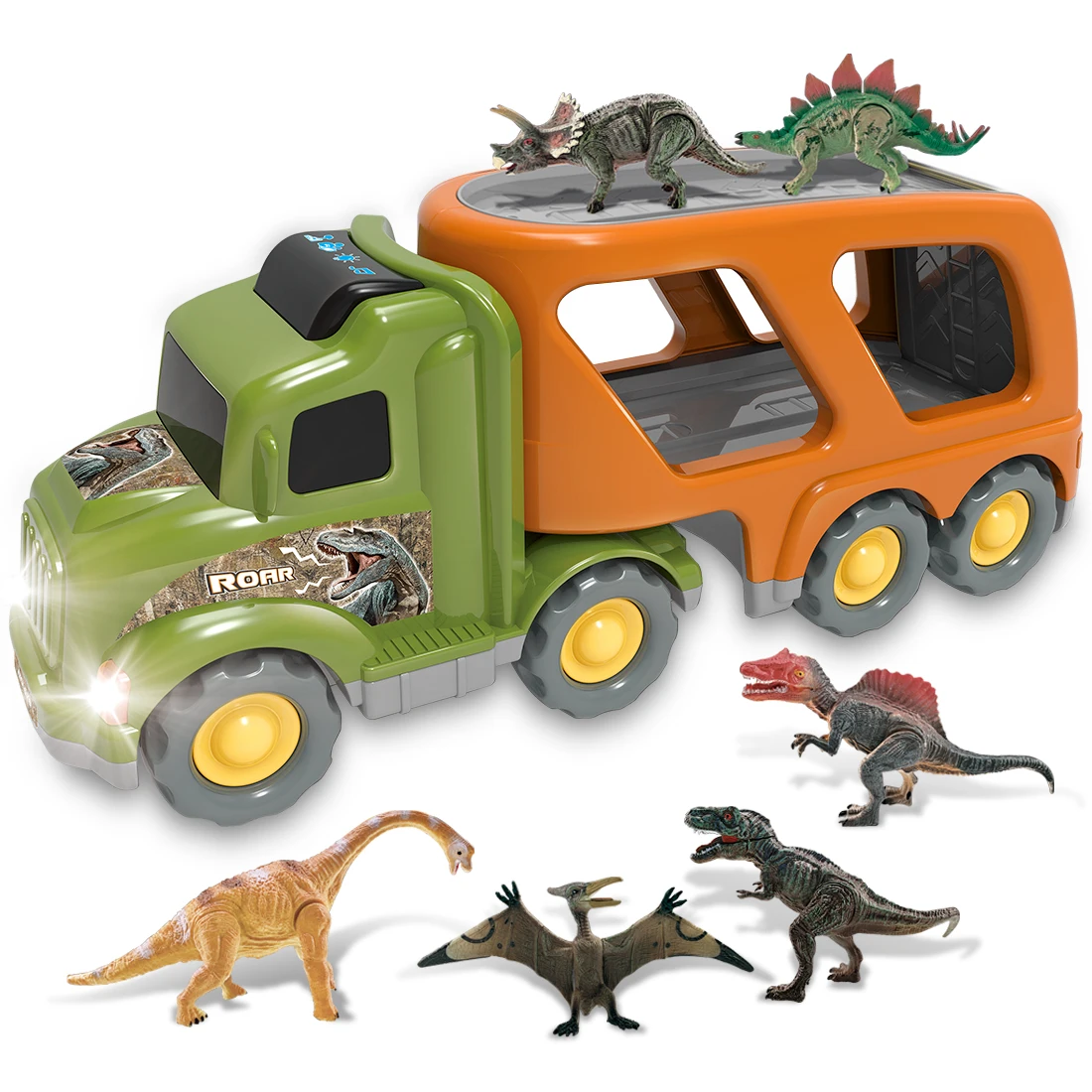 

Car Truck Toy for 3 4 5 6 Years Old Boys and Girls, Dinosaur Transport Truck Including T-Rex, Pterodactyl, Brachiosaurus, for Bo