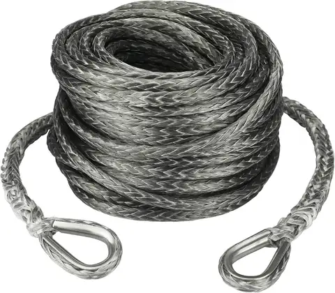 3/8 Inch x 92 Feet Synthetic Winch Extension Rope 26,500 Lbs for Off-Road Vehicles Gray