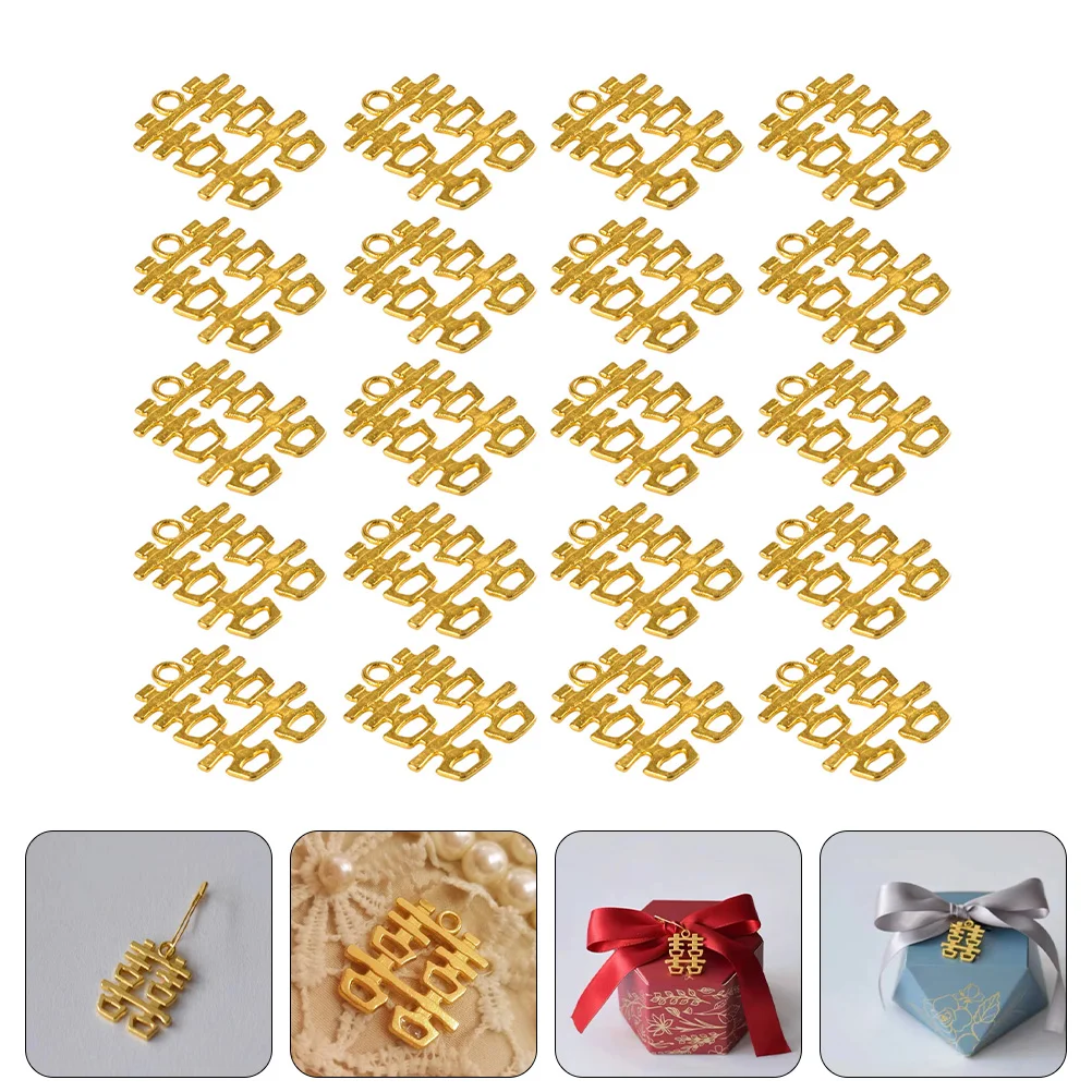 

100 Pcs Happy Word Accessories Decor Chinese Holiday Gift Tag Alloy Chinoiserie Decorative Xi Character