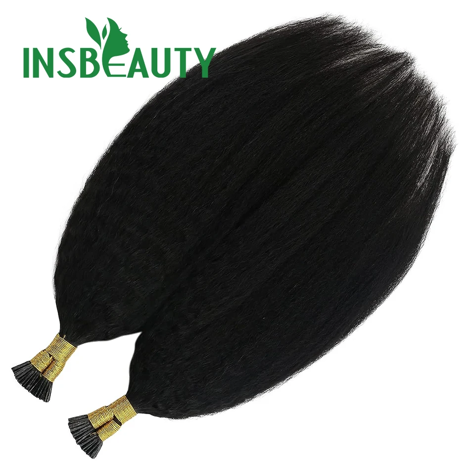 Natural Color Kinky Straight I Tip Hair Extension Kinky Straight Bundles Micro links 100 strands