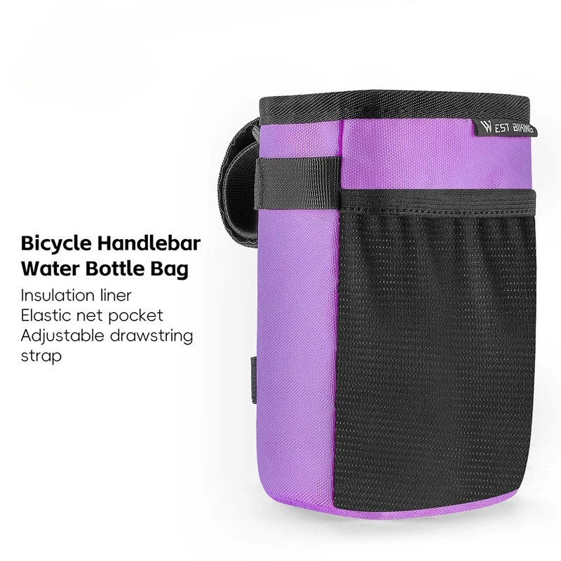

Insulated Handlebar Water Bottle Bag Thermal Aluminum Foil Liner Waterproof with Side Pocket for Phone Tools MTB Road Bike