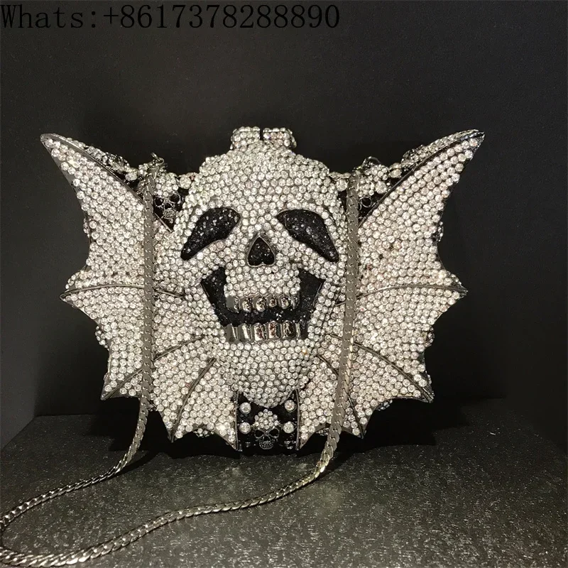 casual bat diamond-encrusted dinner  European and American style personality shoulder  rhinestone clutch  banquet bag