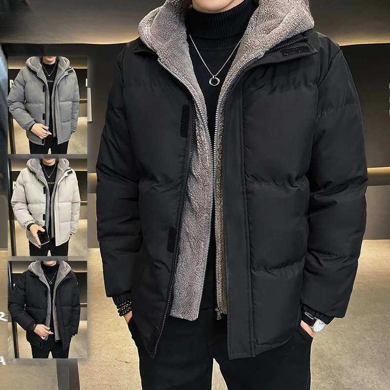 

2026 Fashion High Street Large Size Fake Two-piece Cotton Clothing Men's Winter Loose Casual Thickened Hooded Cotton Clothing