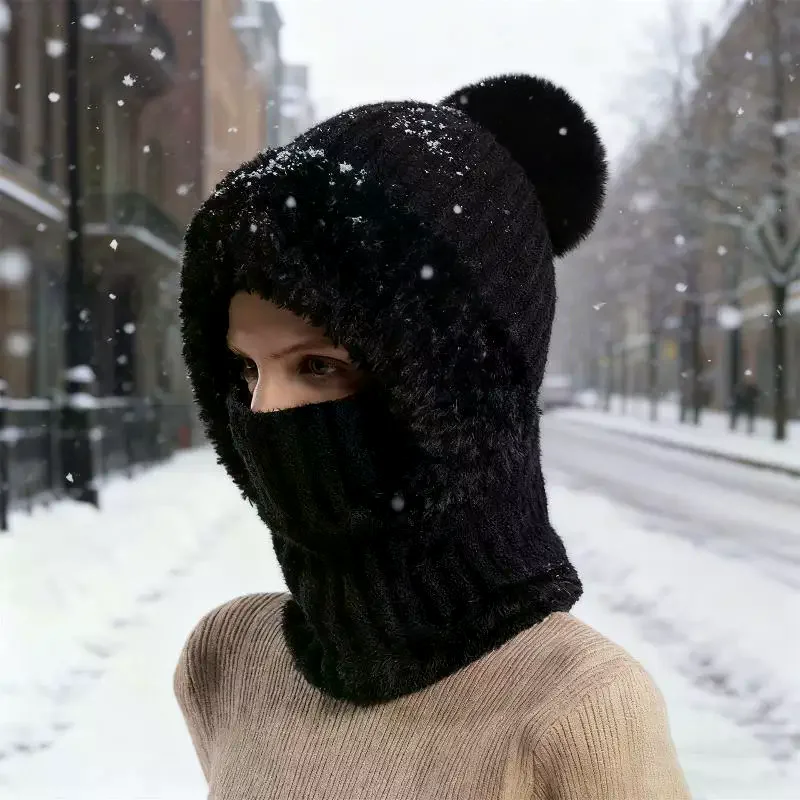 المرأة مقنعين قبعة الشتاء محبوك بالاكلافا قبعة سدادات حماية الأذن رقيق قبعة سيدة قناع الرقبة المتكاملة الدفء غطاء قبعة #3