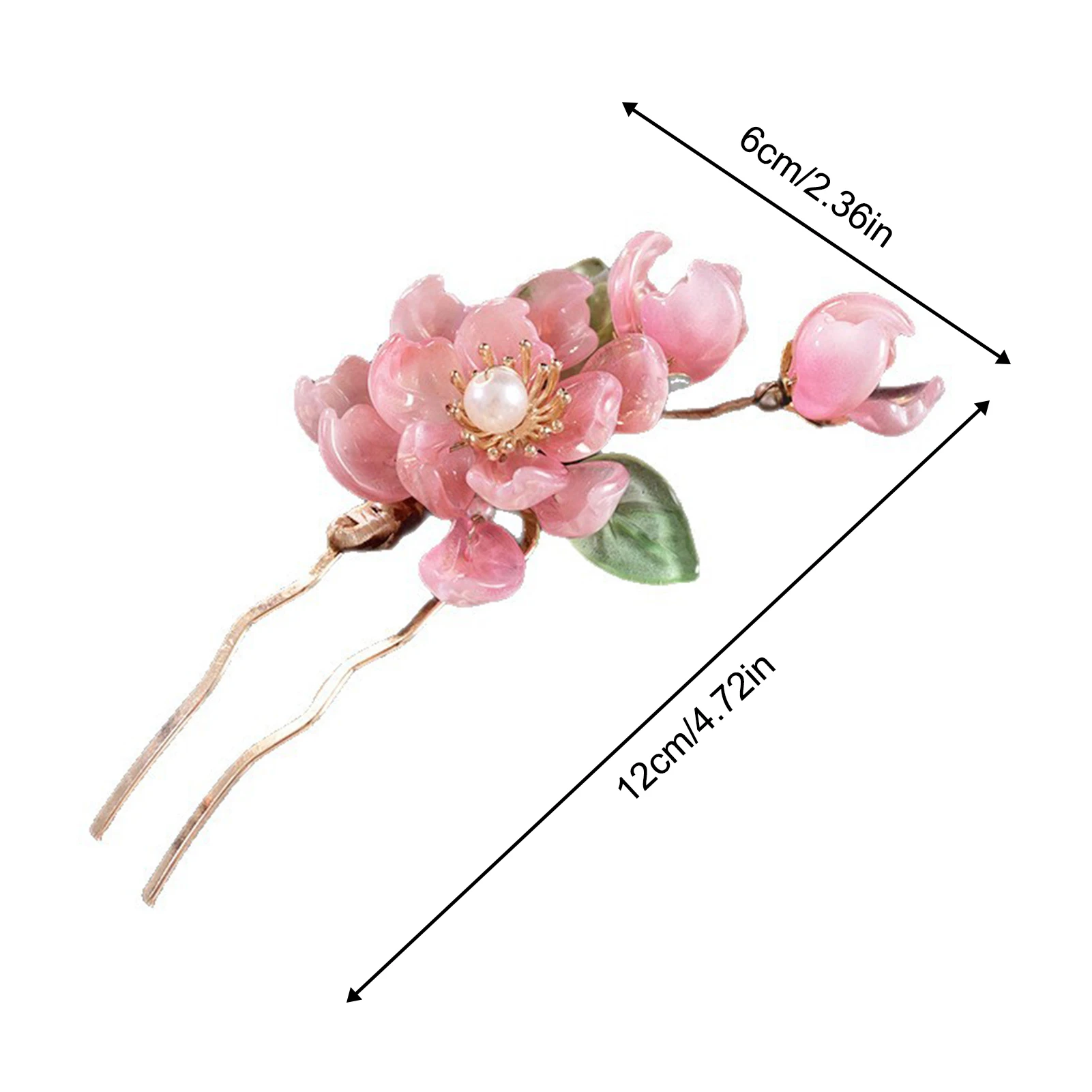 1개 복숭아꽃 머리핀 새로운 중국 스타일 핑크 꽃무늬 헤어 클립 진주 크리스탈 합금 머리 장식 한복 코스프레용