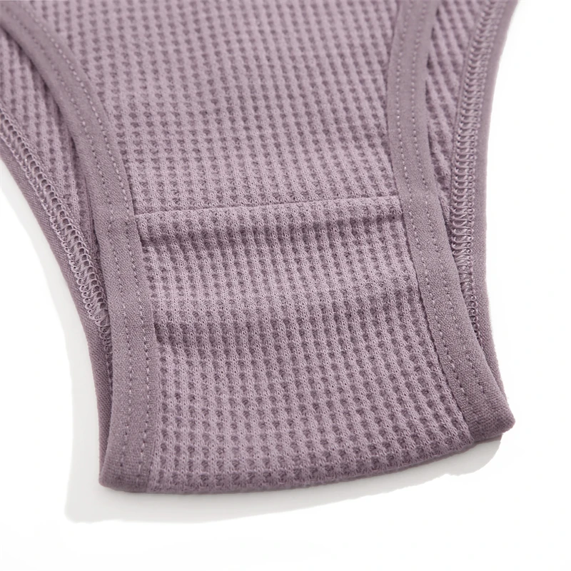 FINETOO 4-teiliges Set Baumwoll-Waffel-Unterhosen im Brasilianischen Stil, Sexy Tiefsitzende Komfortable Unterwäsche, Einfarbige Dehnbare Slips Lingerie – Detail 17