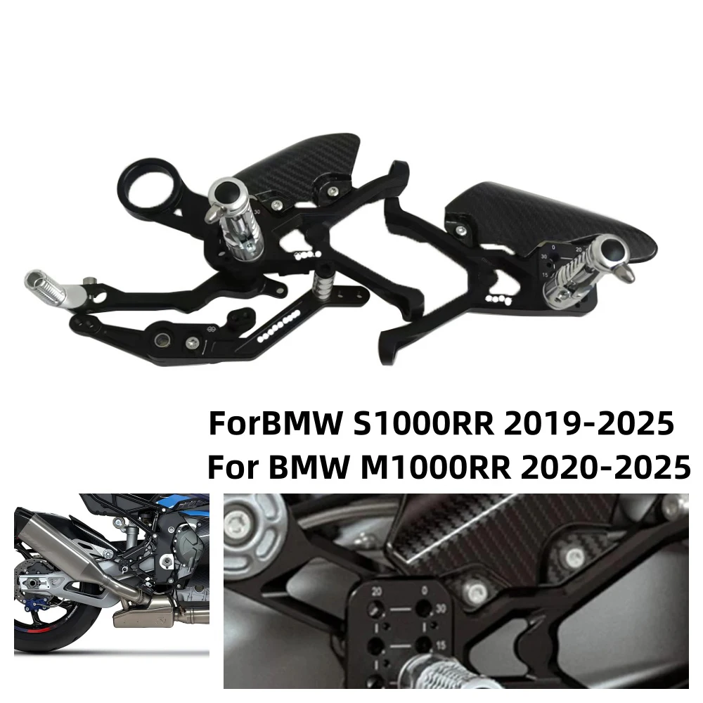 

For BMW S1000RR M1000RR 2019-2023 2024 2025 Carbon Fiber Footrest Foot Pegs Heel Wing Adjuster Rearset Motorcycle Accessories