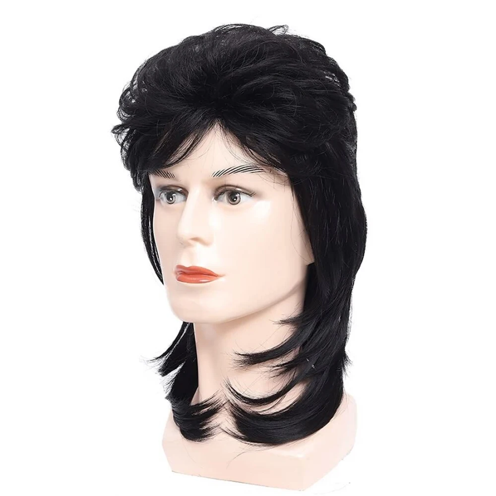 HAIRJOY Sallcks Herren Vokuhila Perücken Kunsthaar Lockiges 70er 80er Retro Cosplay Kostüm Perücke Rocker Disco Fancy Show Perücken – Detail 10