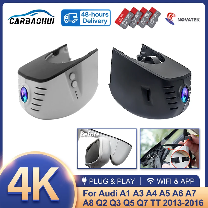DVR for 2013-2016 Audi A1 A3 A4 A5 A6 A7 A8 Q2 Q3 Q5 Q7 Q8 RS S S5 S8 SQ5 SQ8 TT, Wifi Dash Car Cam Camera Dashcam 4K Wireless