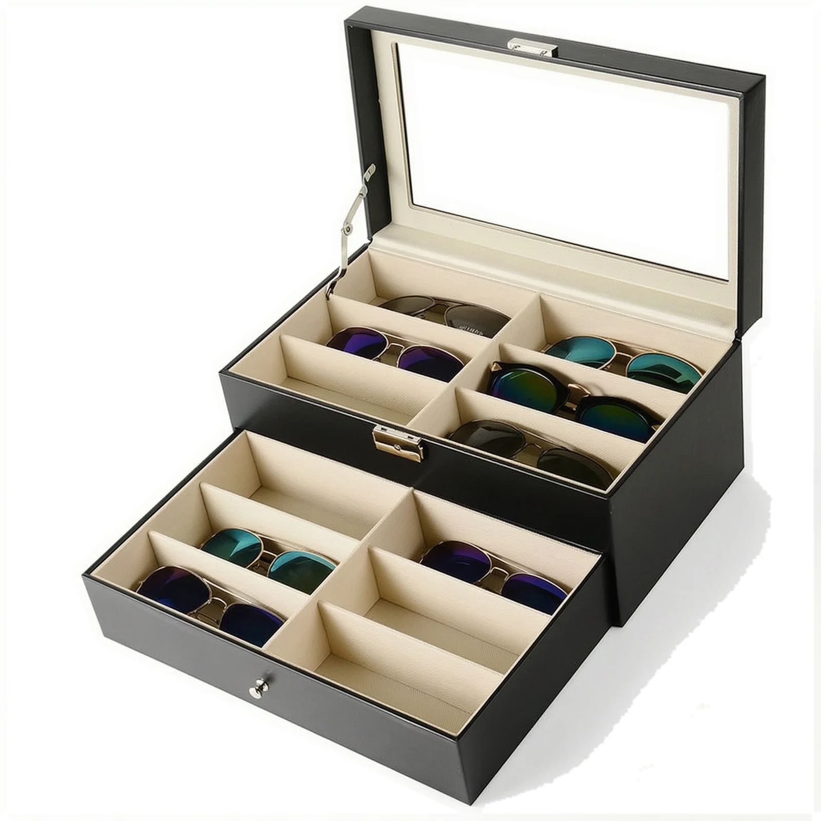 Hanging Sunglasses Organizer With 12-Slot New Upgraded Sunglasses Organizer Daily Storage Handles