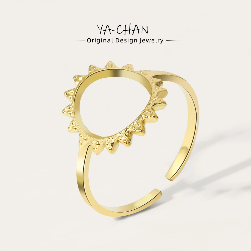 YACHAN Stainless Steel Gold Plated Ring for Women Simple Flowers Adjustable Opening Rings Trendy Water Proof Jewelry