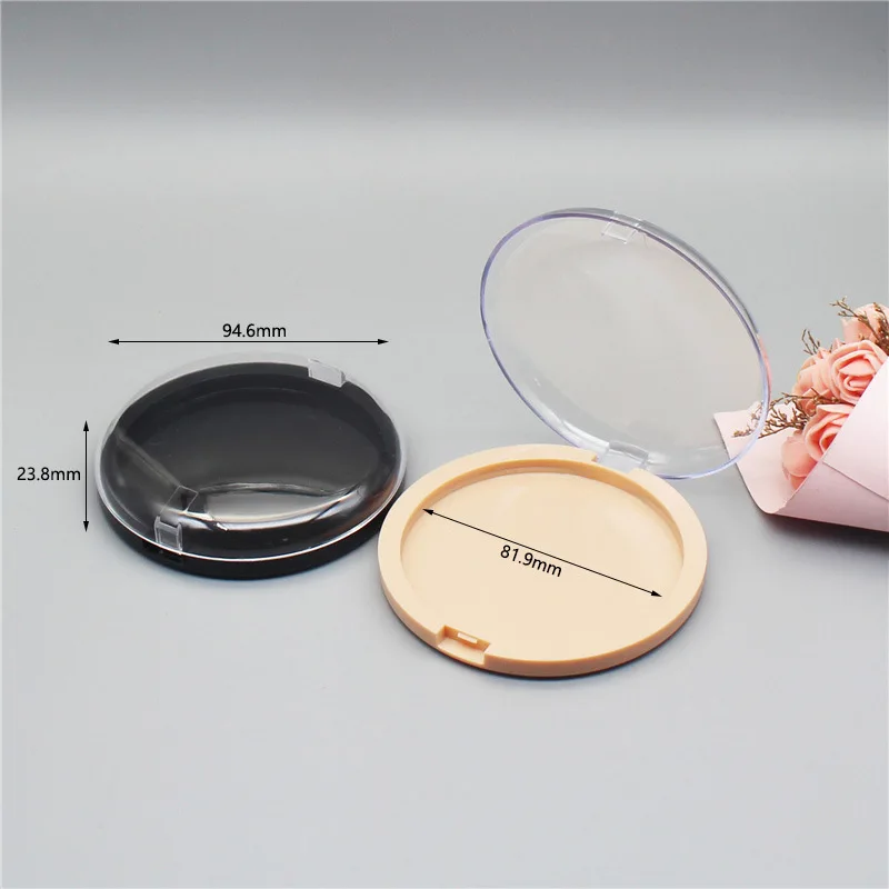 82mm Transparent Round Convex Lid Black Base Large Powder Puff Case Single Level Nail Art Storage Box