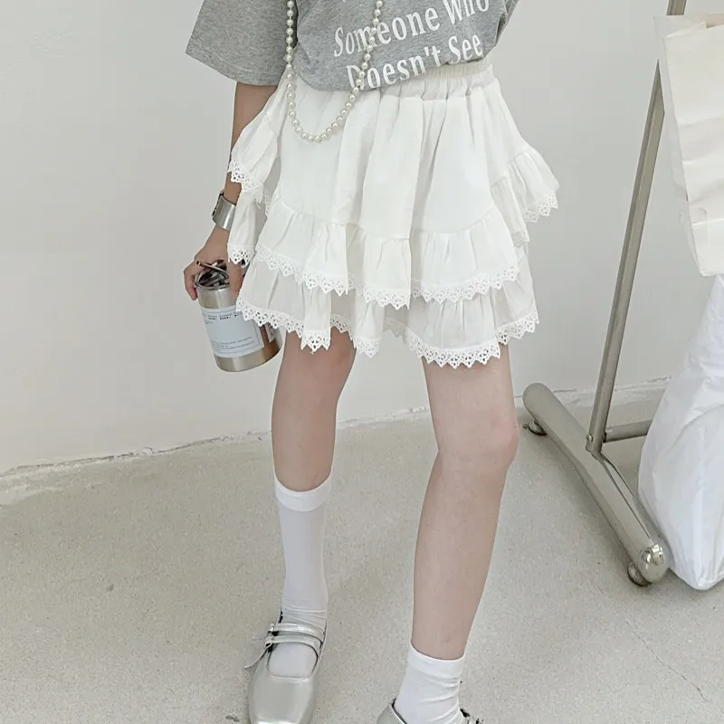 2026 SUMMER children Girls Clothes letters teenager loose 1pc top T-shirt or short lace pleated layered skirt 4 8 10 11 12 year