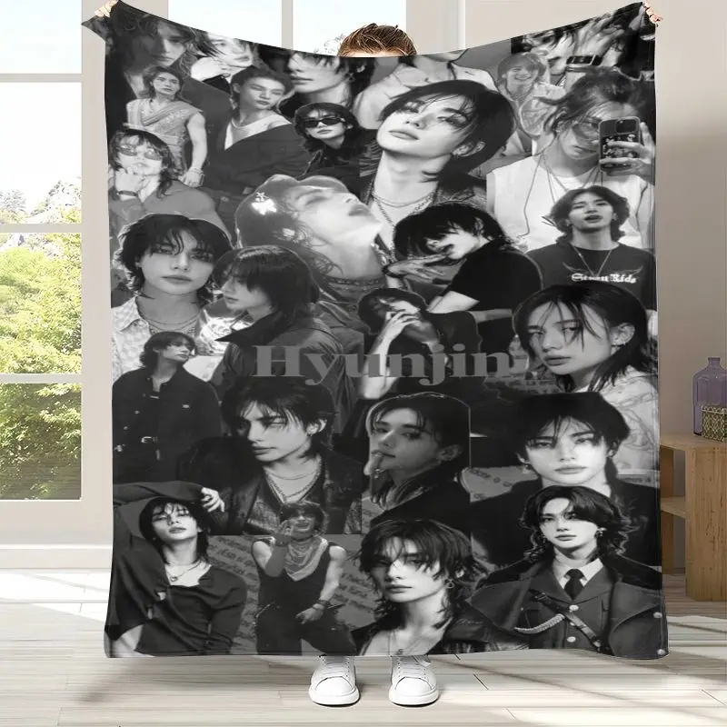 SK Korean H-Hyunjins Star Rapper Flannel Throw Blanket,Cozy Warm Blanket for Bed,Sofa,Living Room,Picnic,Camping,Home Decor,Gift