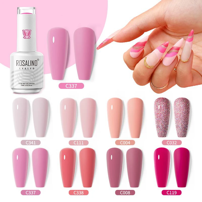 

ROSALIND 15ml Pink Series Gel Nail Polish Hybrid Varnish Semi Permanent UV Nail Art Line Nail Polish Pen Esmalte Top Base Coat