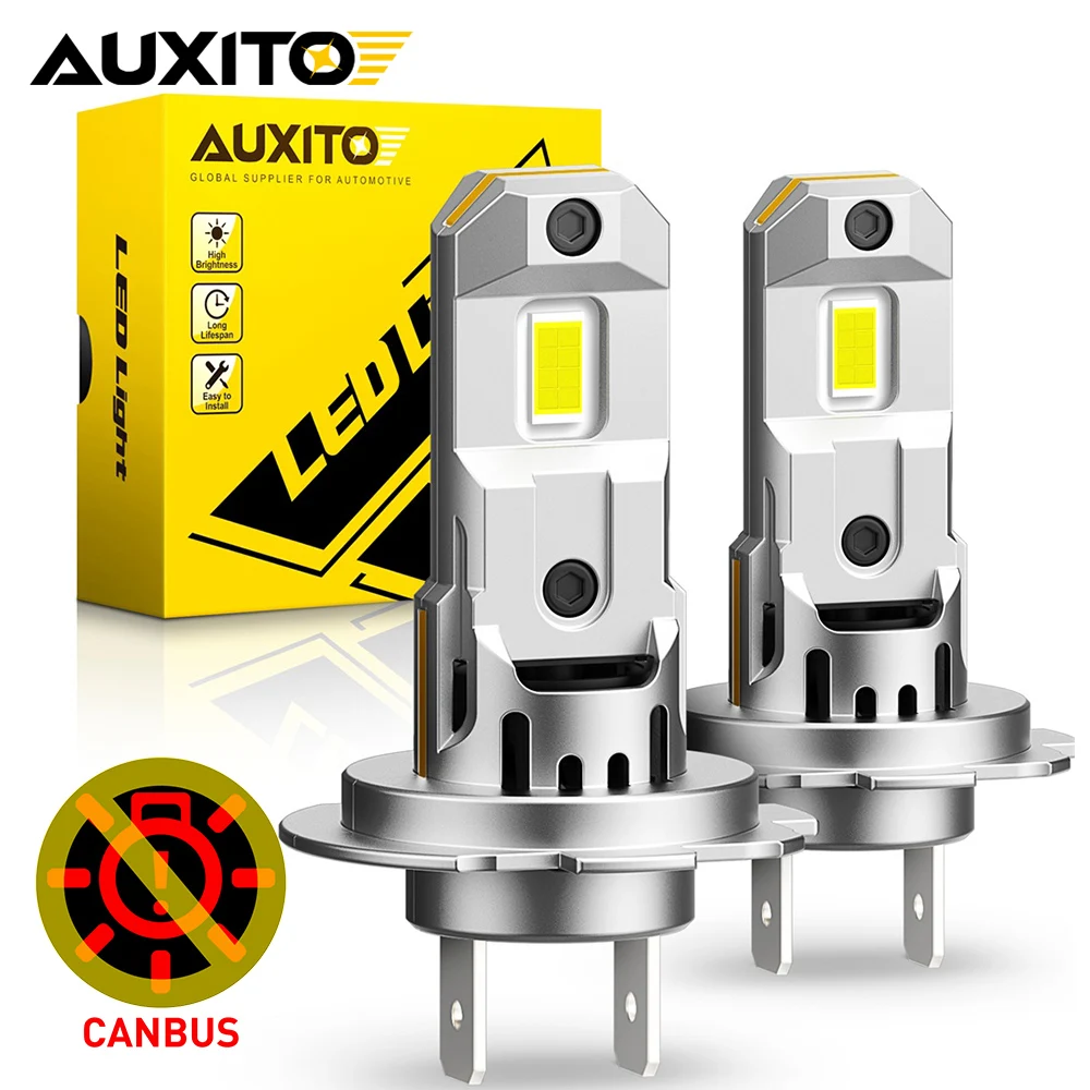 AUXITO 2 szt. żarówek LED Canbus H7 Zestaw mini wentylatorów 60W 18000LM 6500K CSP do reflektorów samochodowych Golf 7 Bmw E60 E46 E90 F10