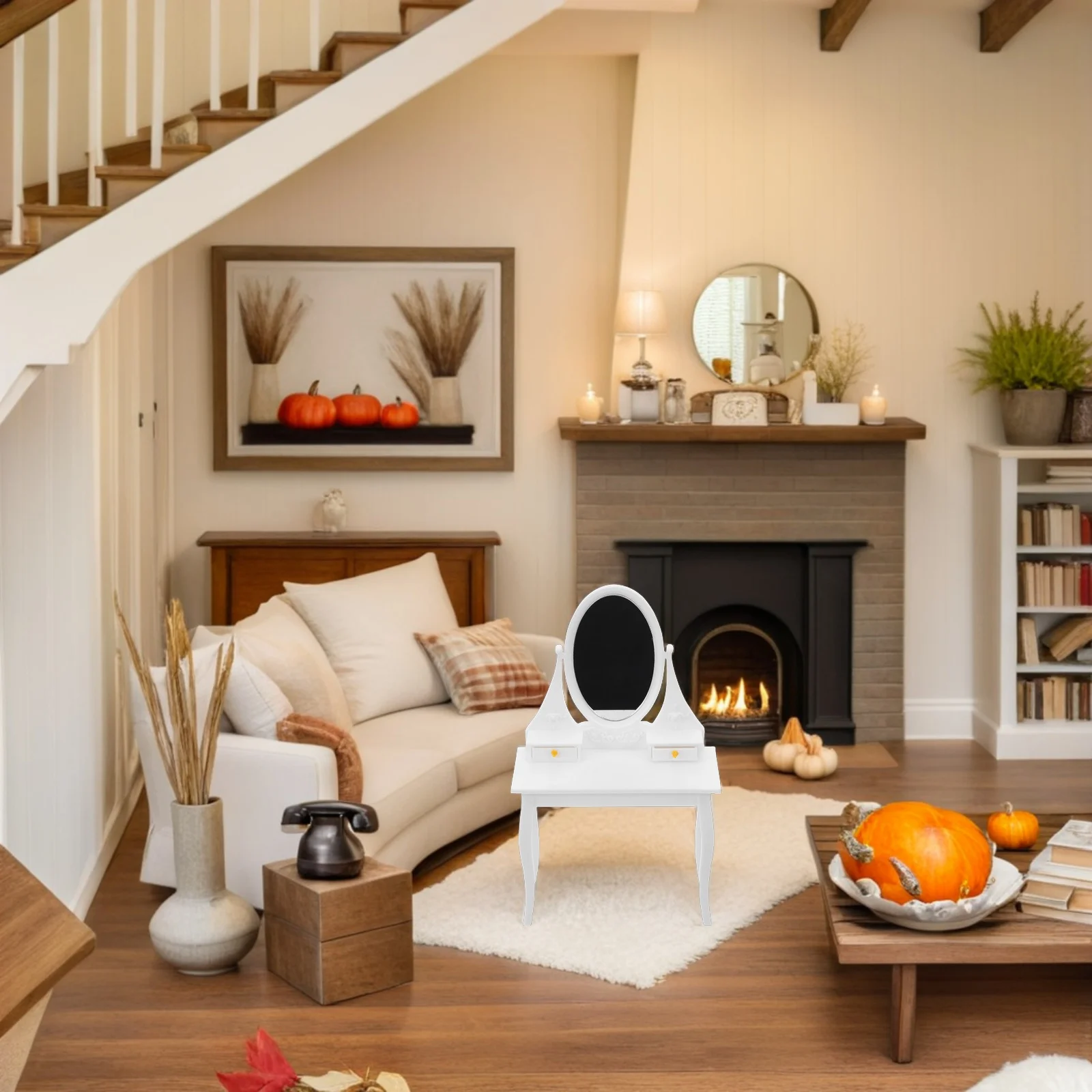 

Miniature Dollhouse Vanity Table Drawers Mirror Safe Pla Material Vintage Mini Furniture Accessories Bedroom Scene Small House