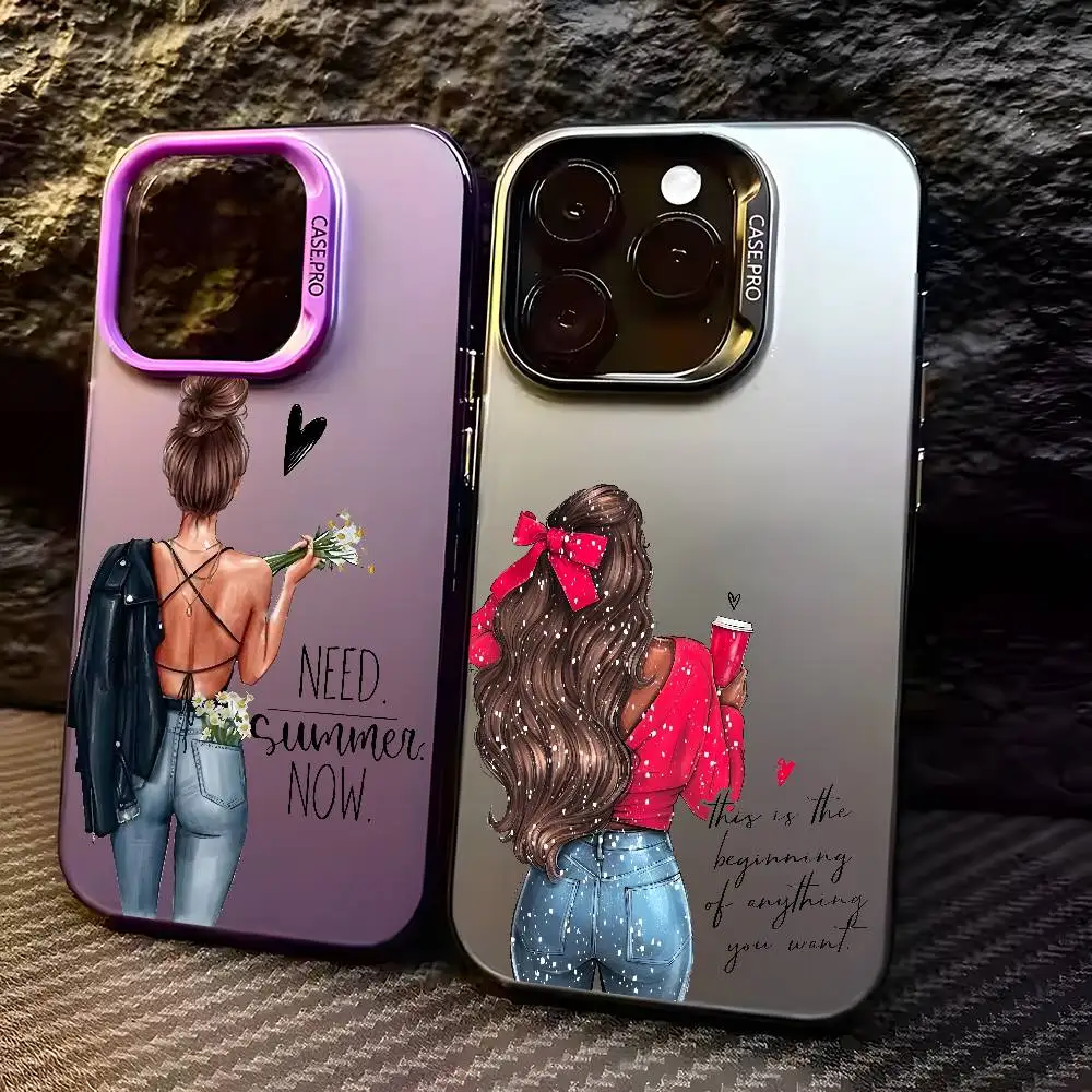 

Girl Princess Female Ins Phone Case For IPhone 17 16 15 14 13 12 11 Plus Pro Max Multicolor Aurora Laser Shockproof Funda Cover