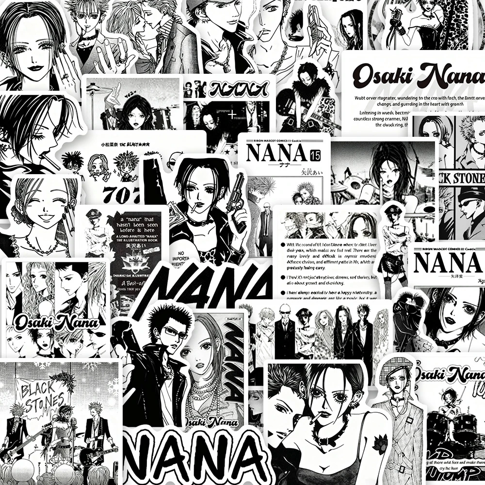 10/30/52 Stück Anime NANA Aufkleber Schwarz-Weiß-Sticker Cartoon-Dekoration für Koffer Laptop Handy Auto Schreibwaren Manga-Aufkleber Spielzeug Geschenk