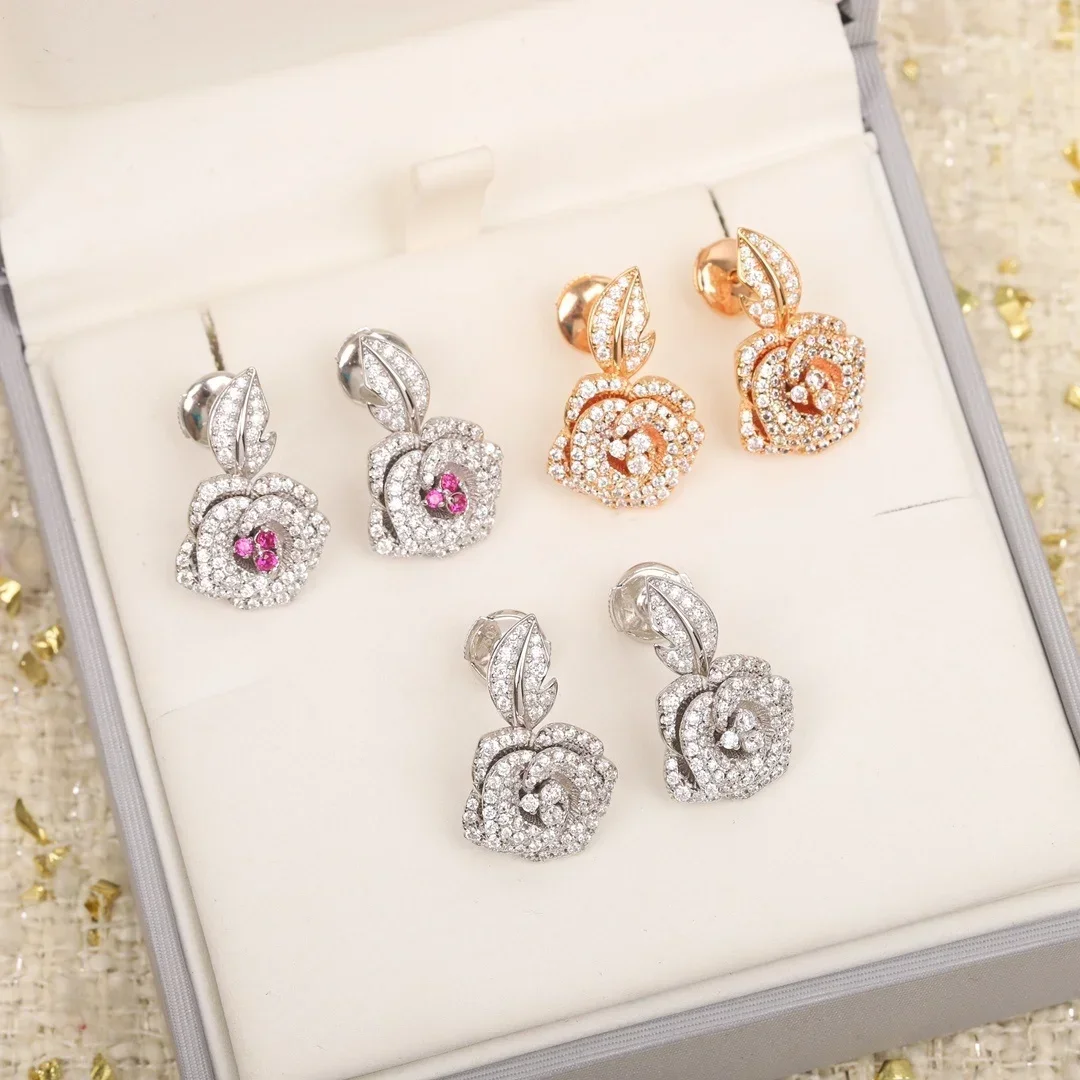 

Europe America Designer Brand Rose Gold Silver Diamonds Earring Top Quality Women Luxury Jewelry Trend