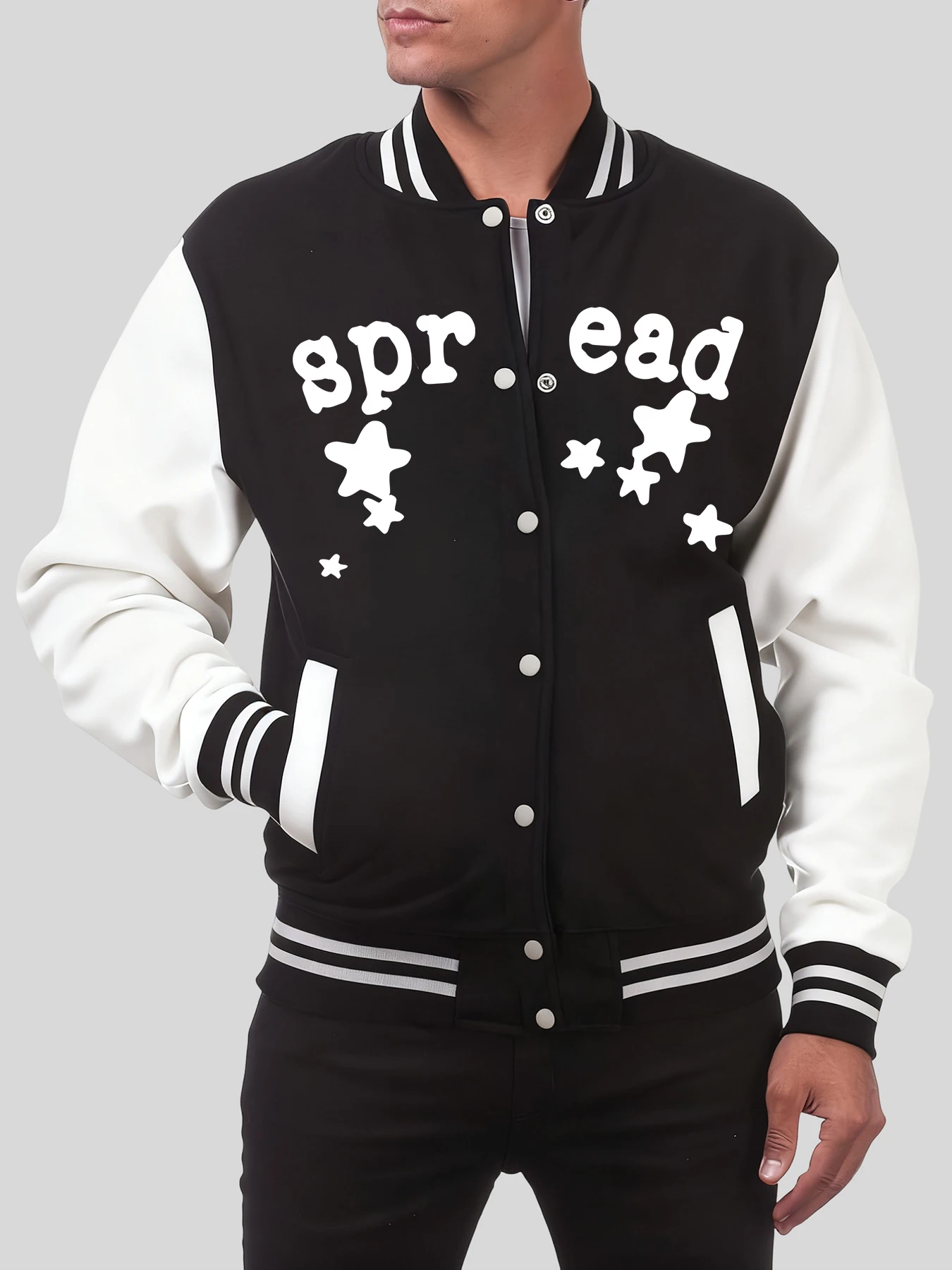 

Spread And Pentagram Printed Jackets Men Oversized Hip Hop Baseball Uniform Fashion Fleece Clothes Soft Vintage Sportswear