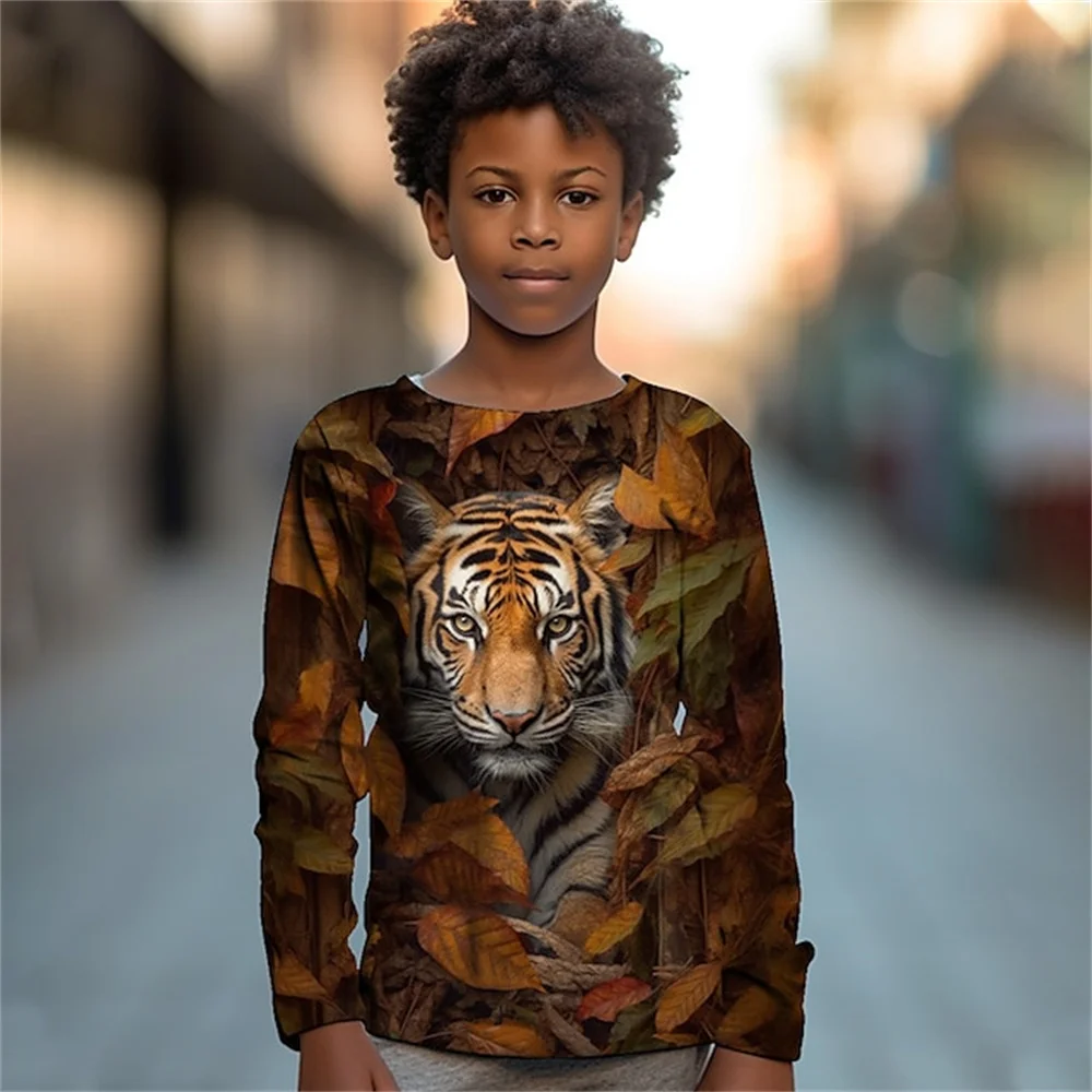 Kinderkleding Jongens T-shirt Lange Mouw 3D Dieren Print Kinderen Herfst Kleding Mode Casual Ronde Hals Meisje Kleding Tops Tee