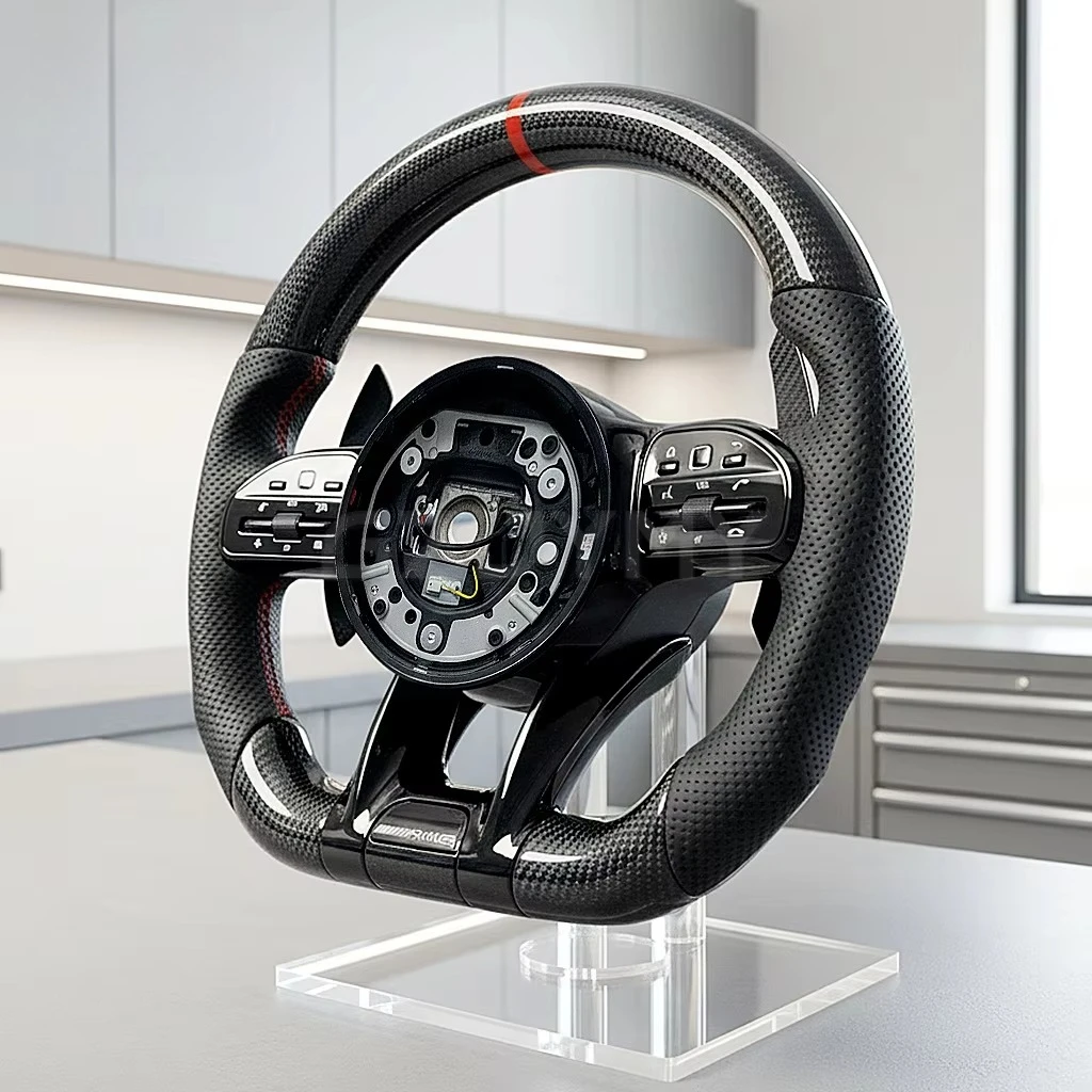 Carbon Fiber Steering Wheel Black Leather LED RPM Sports Upgrade for  AMG C/E/S-Class