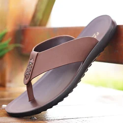 Fashion Leather flip flops Men Slippers Home Sandals PU Leather Light Men Summer Shoes Sandalias Comfort Beach Sandals Outdoor