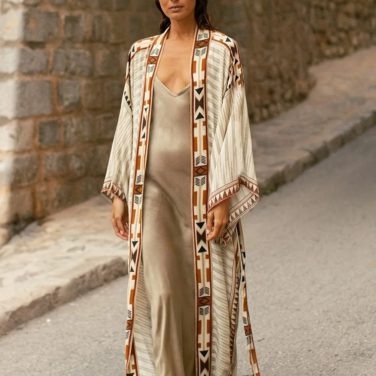 2025 Women's Boho Stripe Tie Dye Swimsuit Cover Up with Belt Tunic Beach Cardigan Dress Cover-ups artificial cotton Kimono ﻿