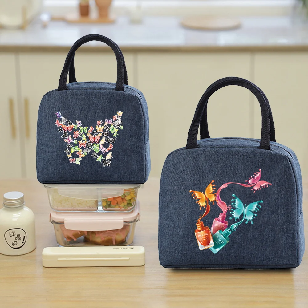 

Portable Lunch Bag for Women Insulated Canvas Cooler Bag Thermal Food Tote for Work Picnic Lunch Bags Girl Butterfly Pattern