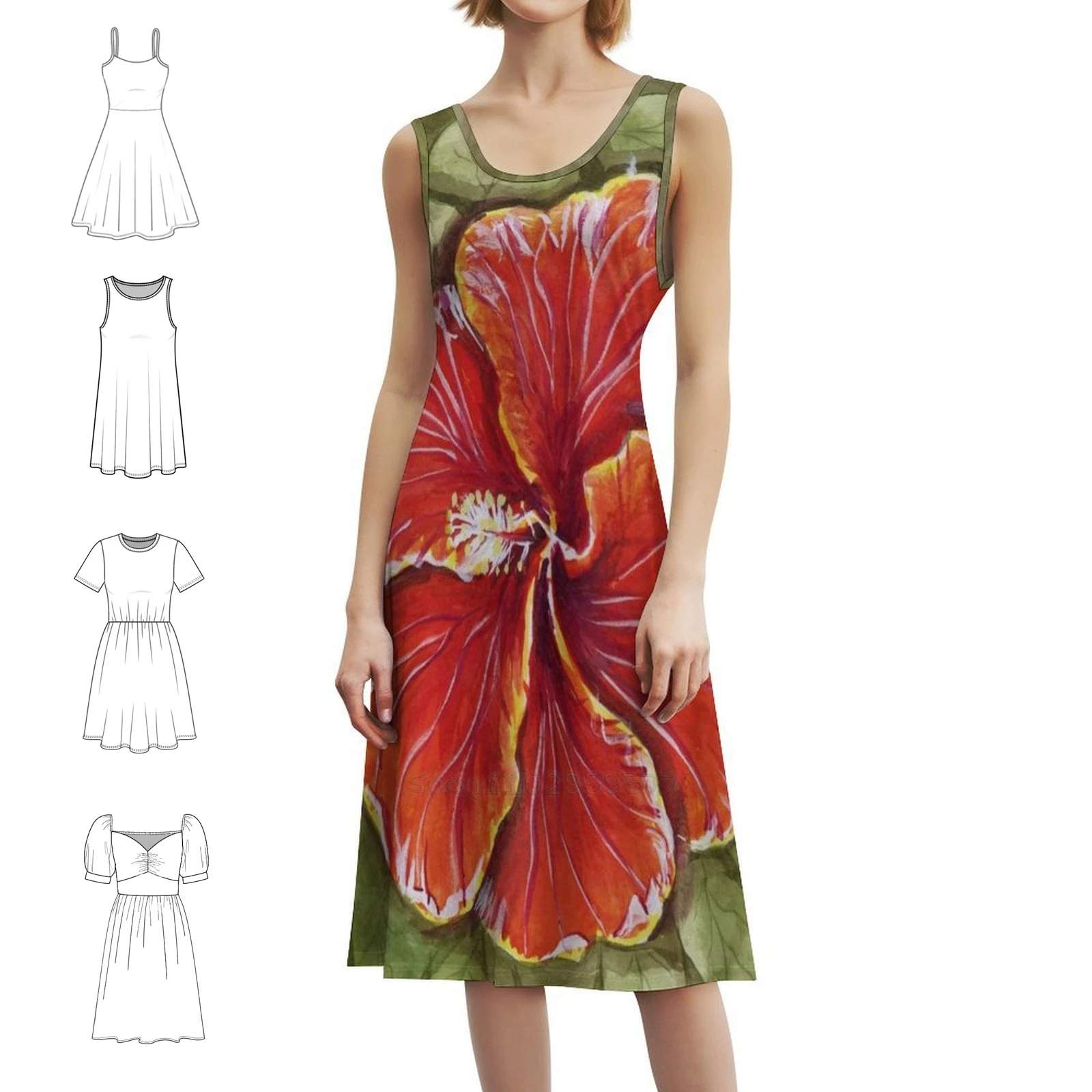 ~ الكركديه الأحمر ~ فستان بوهيمي عتيق بأكمام منتفخة أو خيارات بدون أكمام للنساء فستان سهرة على شكل زهرة للنساء