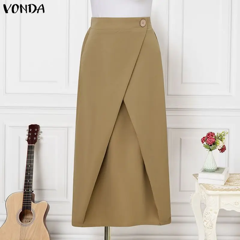 Plus Size Women Skirts 2026 VONDA Solid A-Line Overskirts Pocket Elegant Patchwork Bottoms Europe and America Style 5XL Clothes image 4
