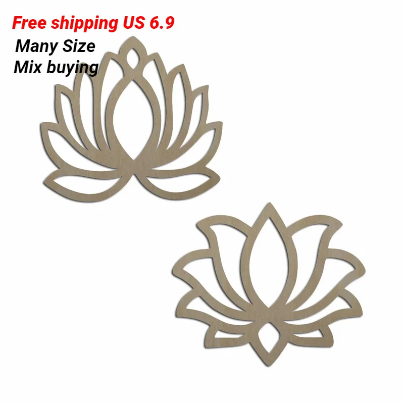 3mm Thick Unfinished Blank Wooden Lotus Flower Cutout Shape For DIY Rangoli Festival Wedding Decorations