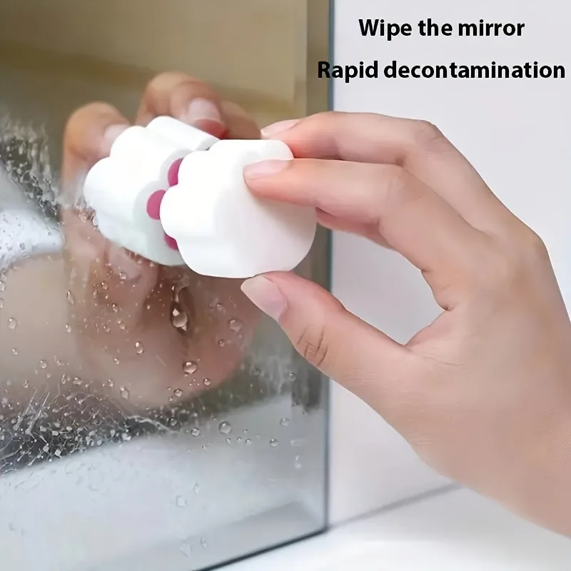 Cute Cat Paw Mirror Sponge Eraser Bathroom Glass Cleaning Brush Water Tap Stain Removal Scale Cleaner Reusable Adsorption Magic Sponge Household Tools