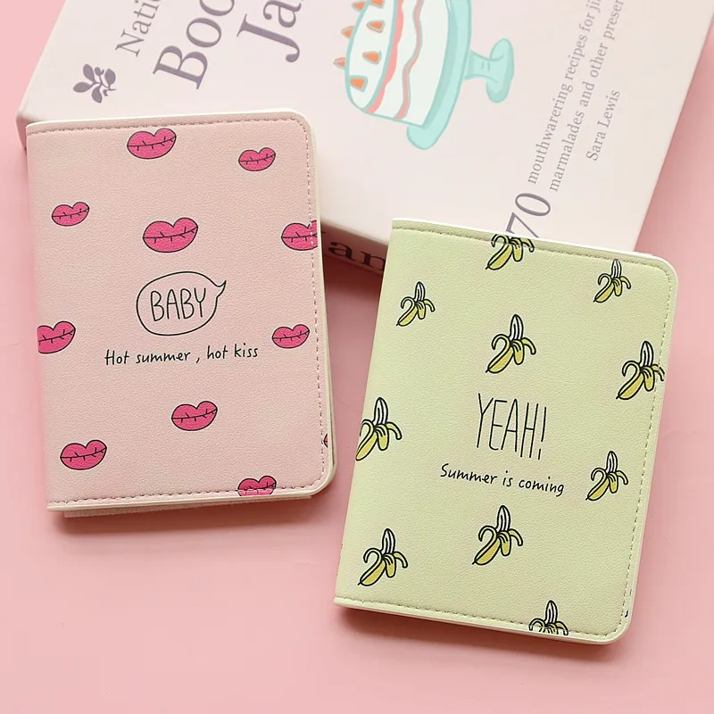 

Red lips Banana Passport Cover Cute Print PU Leather Women Men ID Card Holder Travel Ticket Passport Holder Ticket Organizer