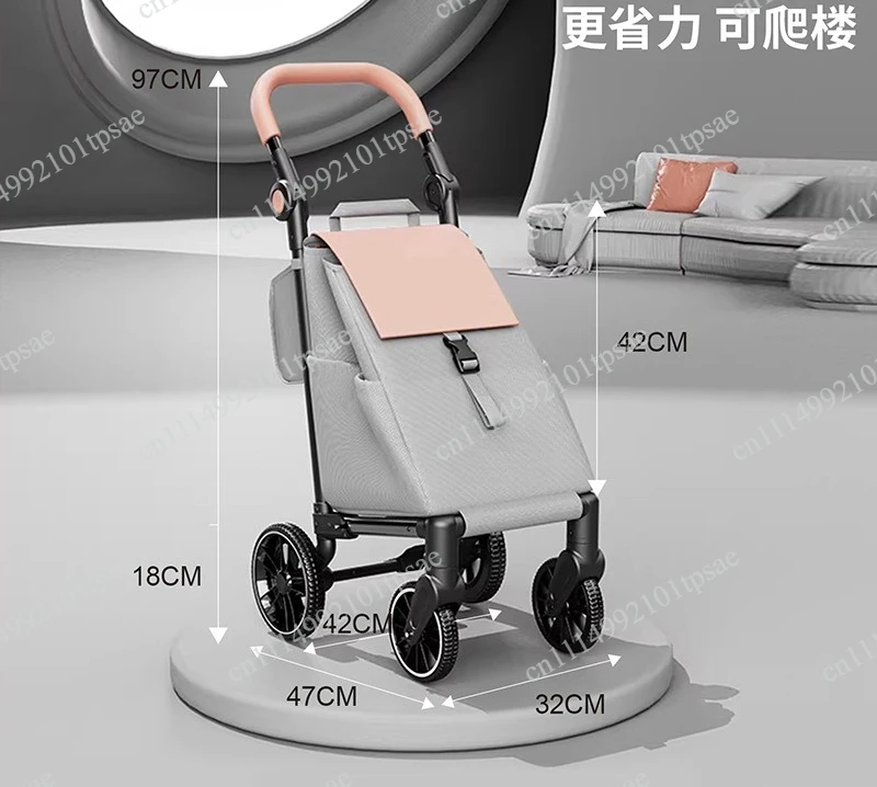 Foldable shopping trolley with 4 universal wheels, portable and lightweight, for home/outdoor use