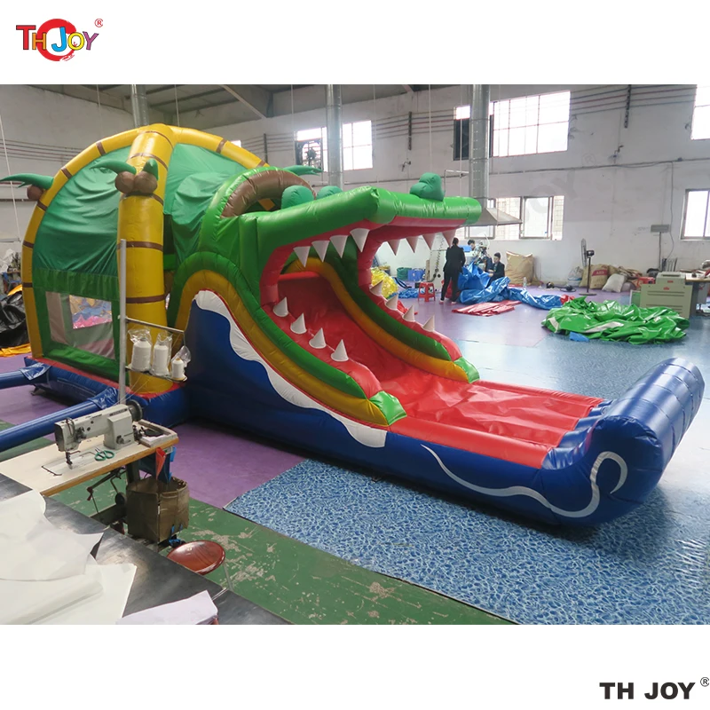 8m x 4m hot sale Colorful Jungle Crocodile Jumping Castle Inflatable Slide Combo Bouncer House Slides With Free Blower For Sale