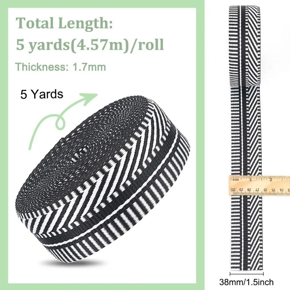 5 Yards Polyester Jacquard Webbing, 1-1/2 inch Webbing Strap Stripe Pattern Sewing Webbing Woven Ribbon for Clothing Accessories