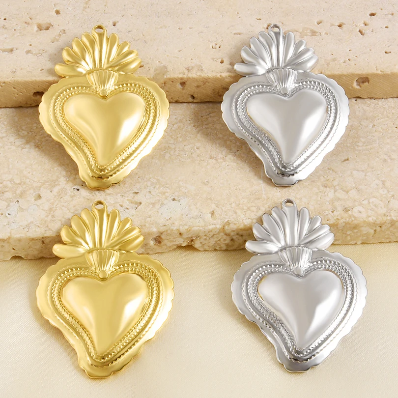 5Pcs Enamel Gothic Catholic Flaming Sacred Heart Pendant For Bracelet Jewelry Making Vintage Moth Sun Sweet Love Pendentif Bulk