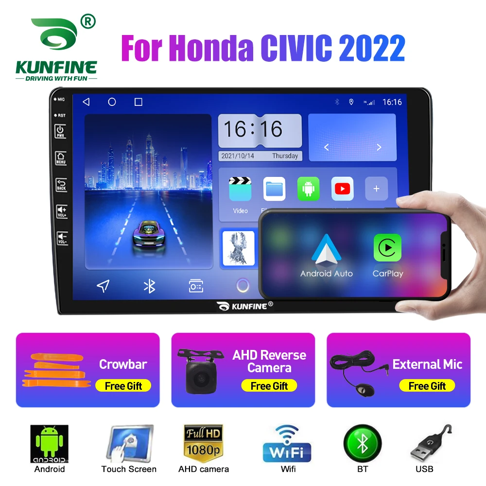 

Автомобильный радиоприемник для Honda CIVIC 2022, 2Din, Android, восьмиядерный автомобильный стерео DVD, GPS-навигатор, плеер, мультимедийный Android, авто Carplay