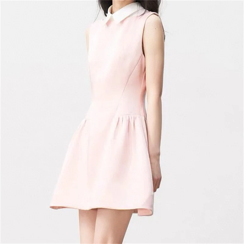 Women's dress New waist cinching slim mini dress for summer 2025 lapel sleeveless Short dresses party dresses Evening dresses