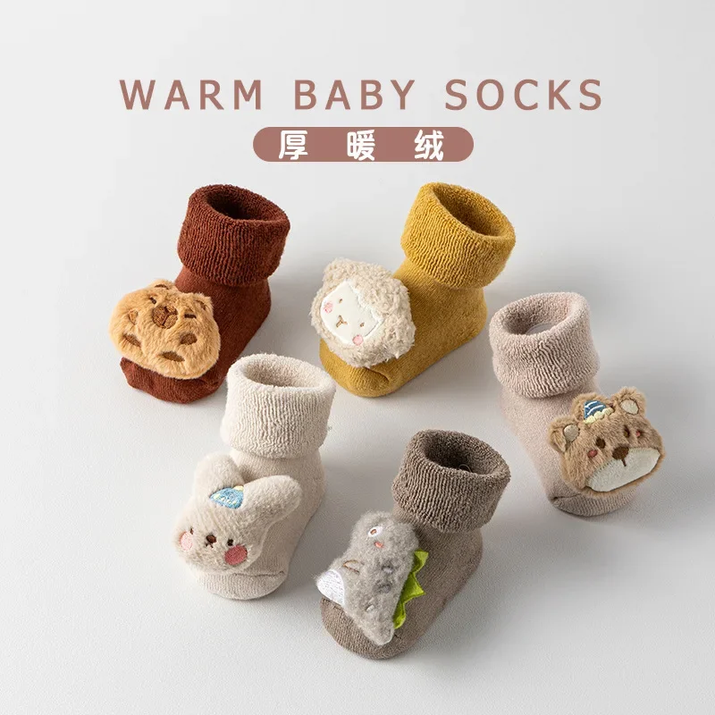 

Cute Cartoon Newborn Furry Sock for Boy Girl Kawaii 3D Doll Non-slip Floor Sock for Toddler Thicken Fleece First Walker Sock