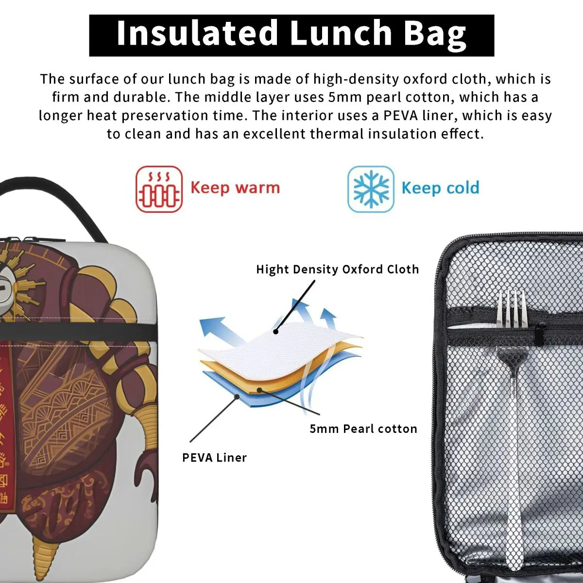 كلير Obscur Expedition 33 Visages حقيبة الغداء عادية في الهواء الطلق نزهة حقيبة للحفاظ على البرودة المحمولة مقاوم للماء الحرارية حمل حقائب اليد #3