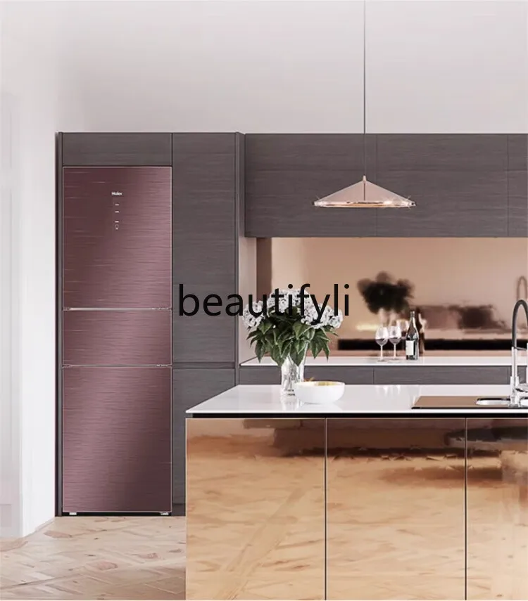 

refrigerator, three-door colored crystal glass household, air-cooled and frost-free ultra-thin small rental