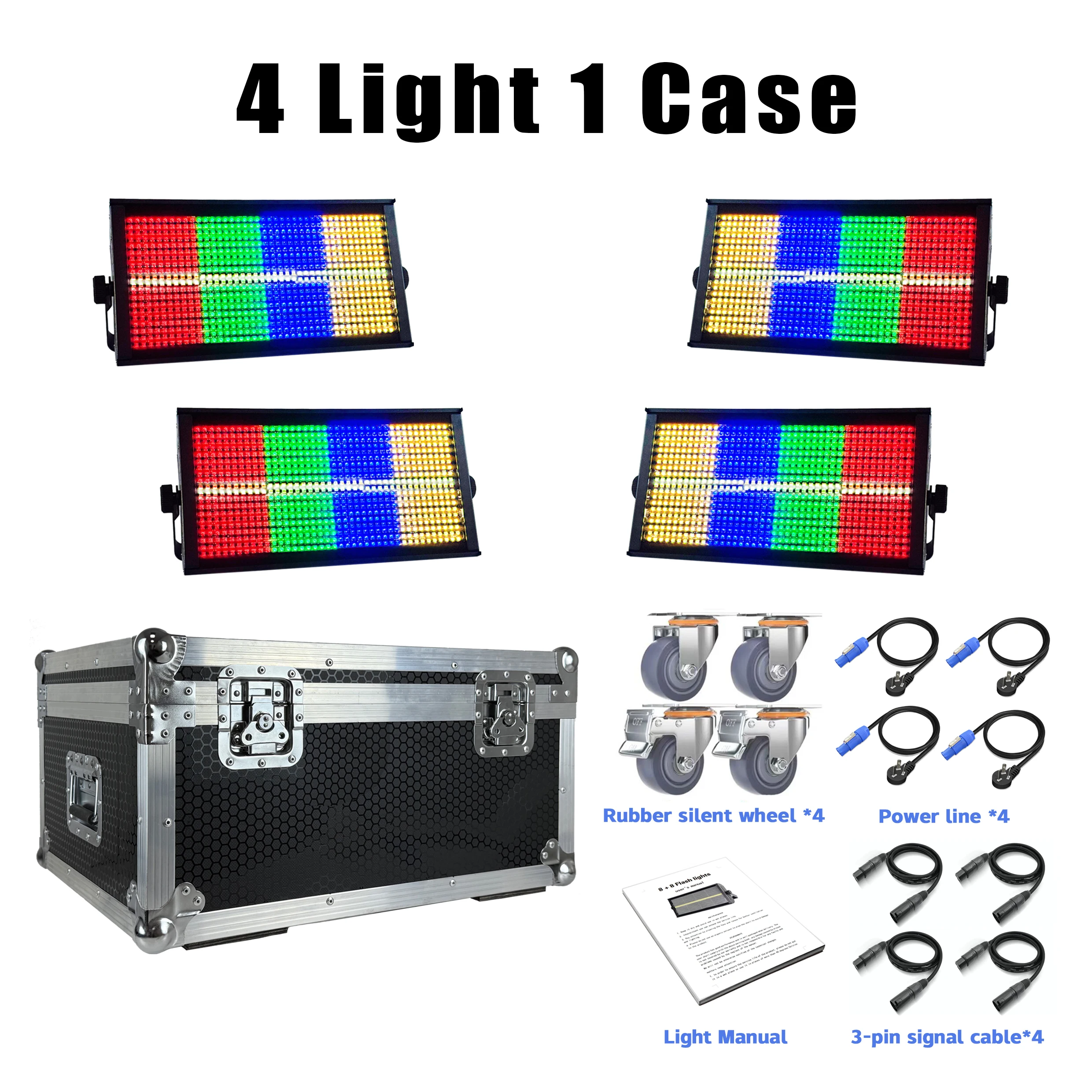 

4Light 1Case 200W LEDRGBW 4in1 8+8 Partition Strobe Light White 8000K DMX512 Dj Wash Wedding Bar Strobe Stage Lighting Effects