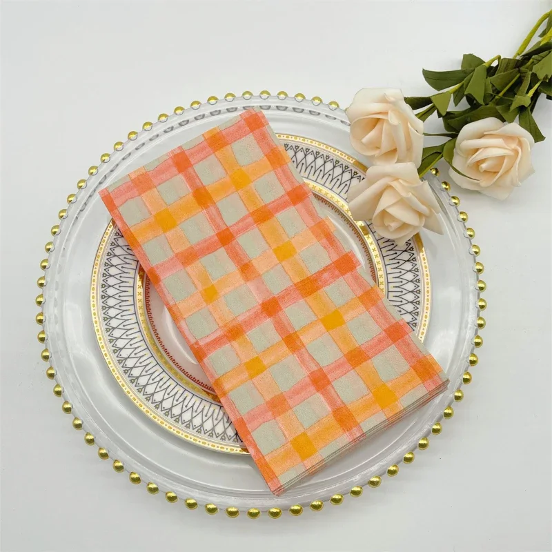 20pcs 33*40cm 2-Ply Orange Plaid Printed Napkins Holiday Party Decoration Colourful Tissue Paper DIY Butterfly Bone Bart Paper