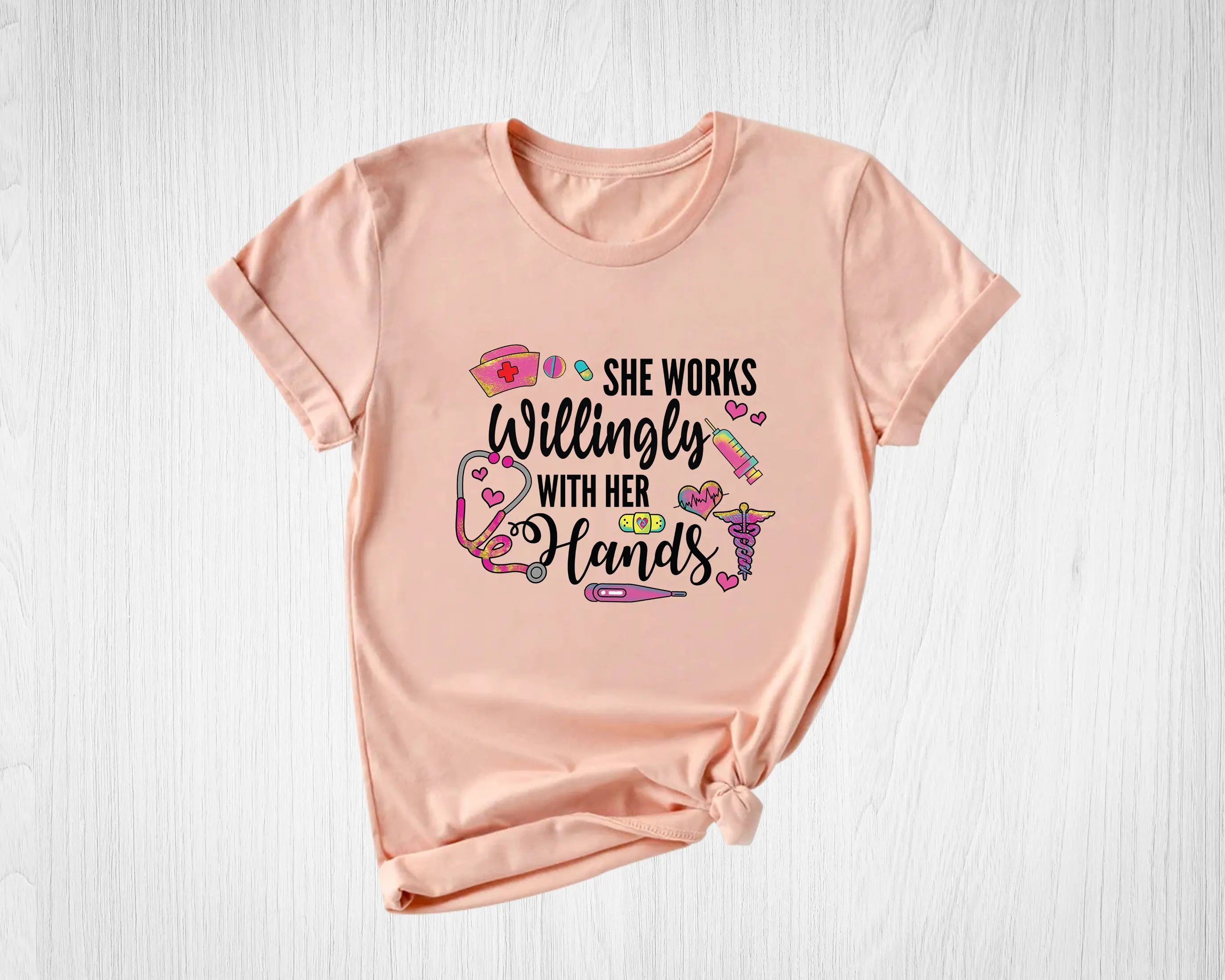 Футболка She Works Willingly With Her Hands Медсестра Nursing Life Appreciation Medical