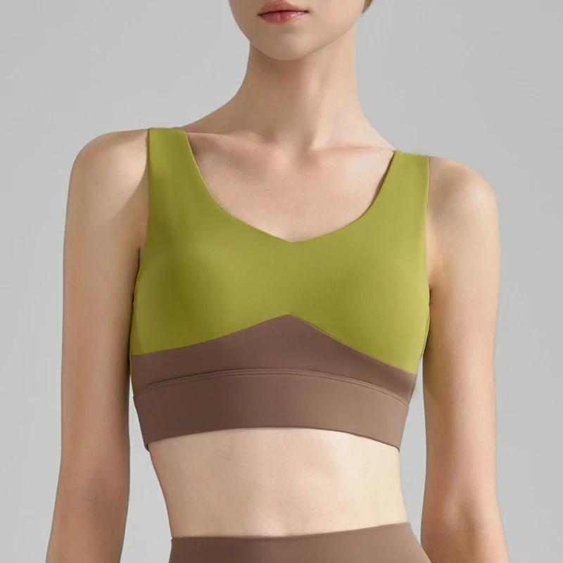 

Xlwsbcr U-shaped Back Contrast Color Running Sports Bras Women's New V-shaped Yoga Bra Shockproof Fixed Pad Fitness Bra