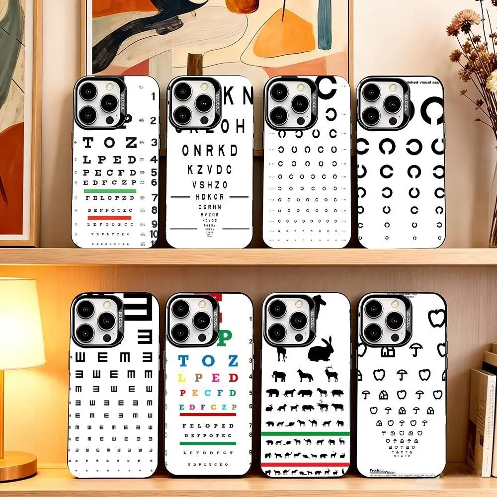 

Eye chart Phone Case For iPhone 17,16,15,14,13,12,11 Plus,Pro Max,XS,Colored Silver Plated Inside Cover