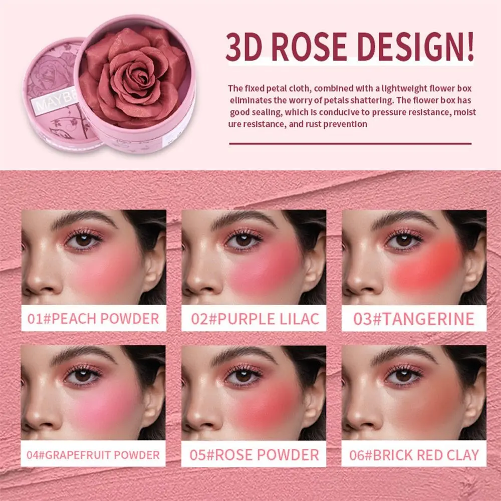 3D Rose Petals Powder Blusher Multicolor Natural Brightening Contour Shadow High Visibility Color Matte Cosmetics Universal
